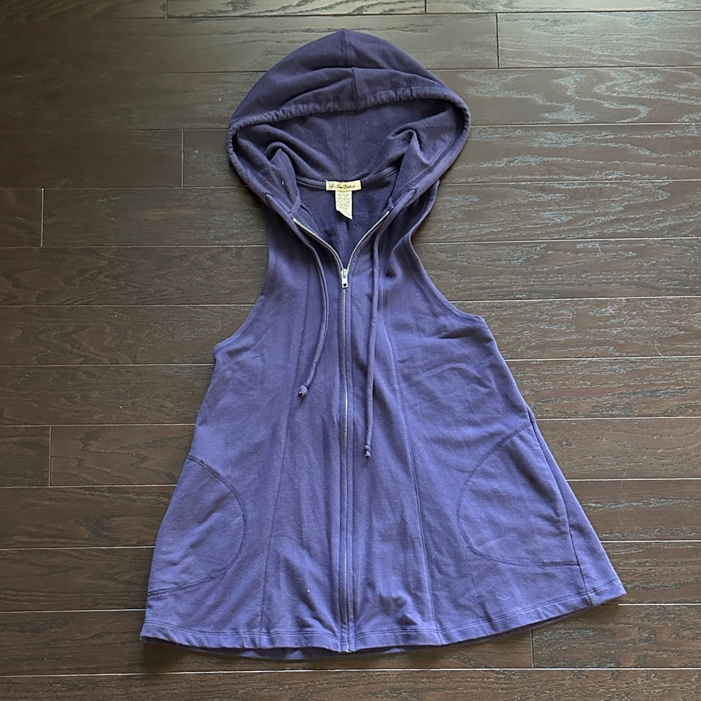 Purple Hooded Zip-Front Sleeveless Vest
